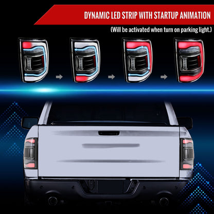 2013-2018 RAM 1500/2500/3500 Sequential Signal LED Tail Lights (Matte Black Housing/Clear Lens)
