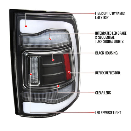 2013-2018 RAM 1500/2500/3500 Sequential Signal LED Tail Lights (Matte Black Housing/Clear Lens)