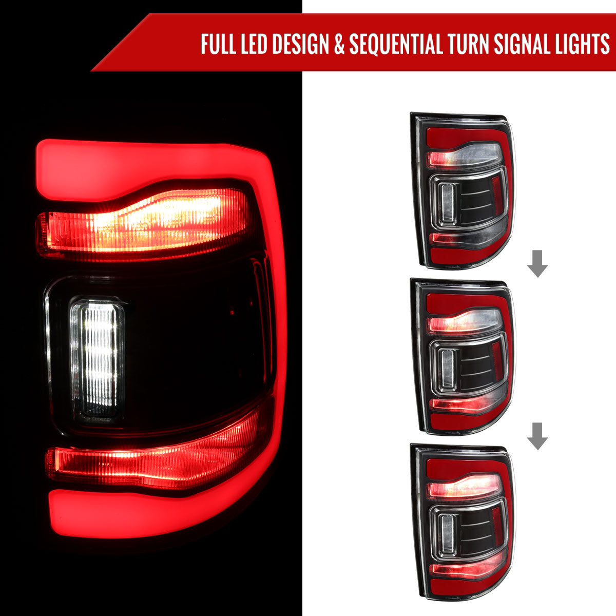 2013-2018 RAM 1500/2500/3500 Sequential Signal LED Tail Lights (Black Housing/Clear Lens)