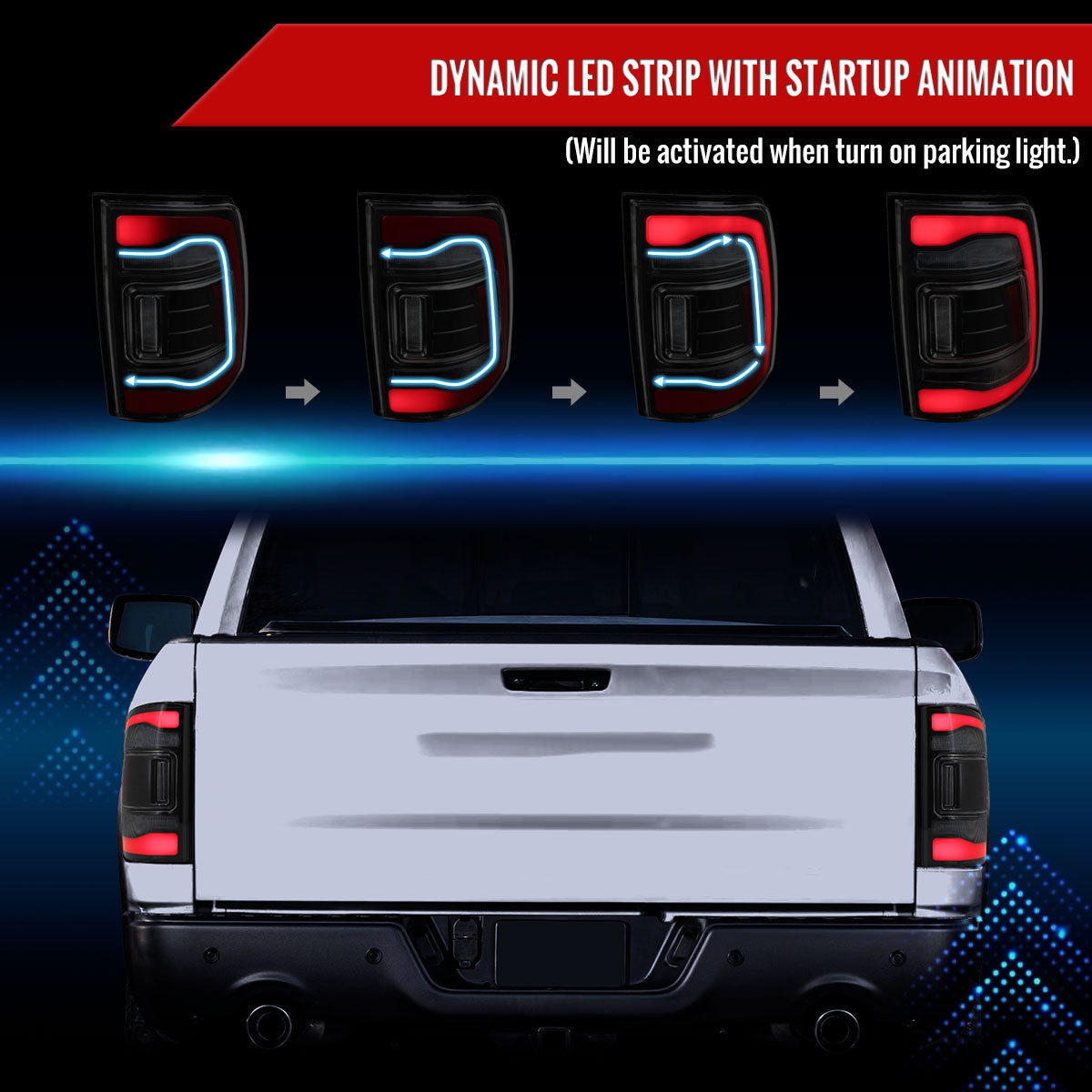 2013-2018 RAM 1500/2500/3500 Sequential Signal LED Tail Lights (Matte Black Housing/Smoked Lens)
