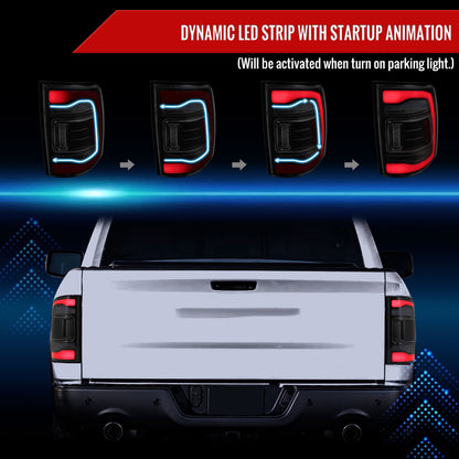 2013-2018 RAM 1500/2500/3500 Sequential Signal LED Tail Lights (Matte Black Housing/Smoked Lens)