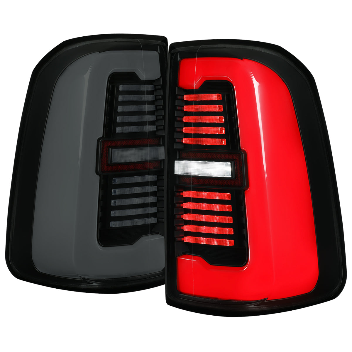 2019-2024 Dodge RAM 1500 Tail Light w/ Sequential Turn Signal LED Strip and LED Side Marker Brake Reverse (Glossy Black Housing / Smoked Lens)