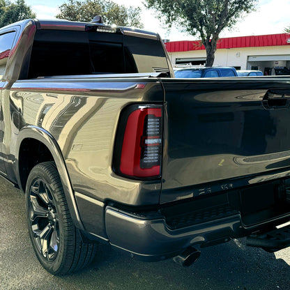 2019-2024 Dodge RAM 1500 Tail Light w/ Sequential Turn Signal LED Strip and LED Side Marker Brake Reverse (Jet Black Housing / Clear Lens)