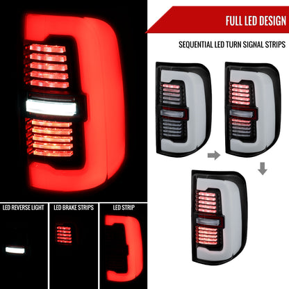 2019-2024 Dodge RAM 1500 Tail Light w/ Sequential Turn Signal LED Strip and LED Side Marker Brake Reverse (Black Housing / Clear Lens)
