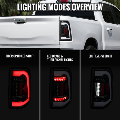 2019-2024 Dodge RAM 1500 LED Tail Lights (Matte Black Housing/Clear Lens)
