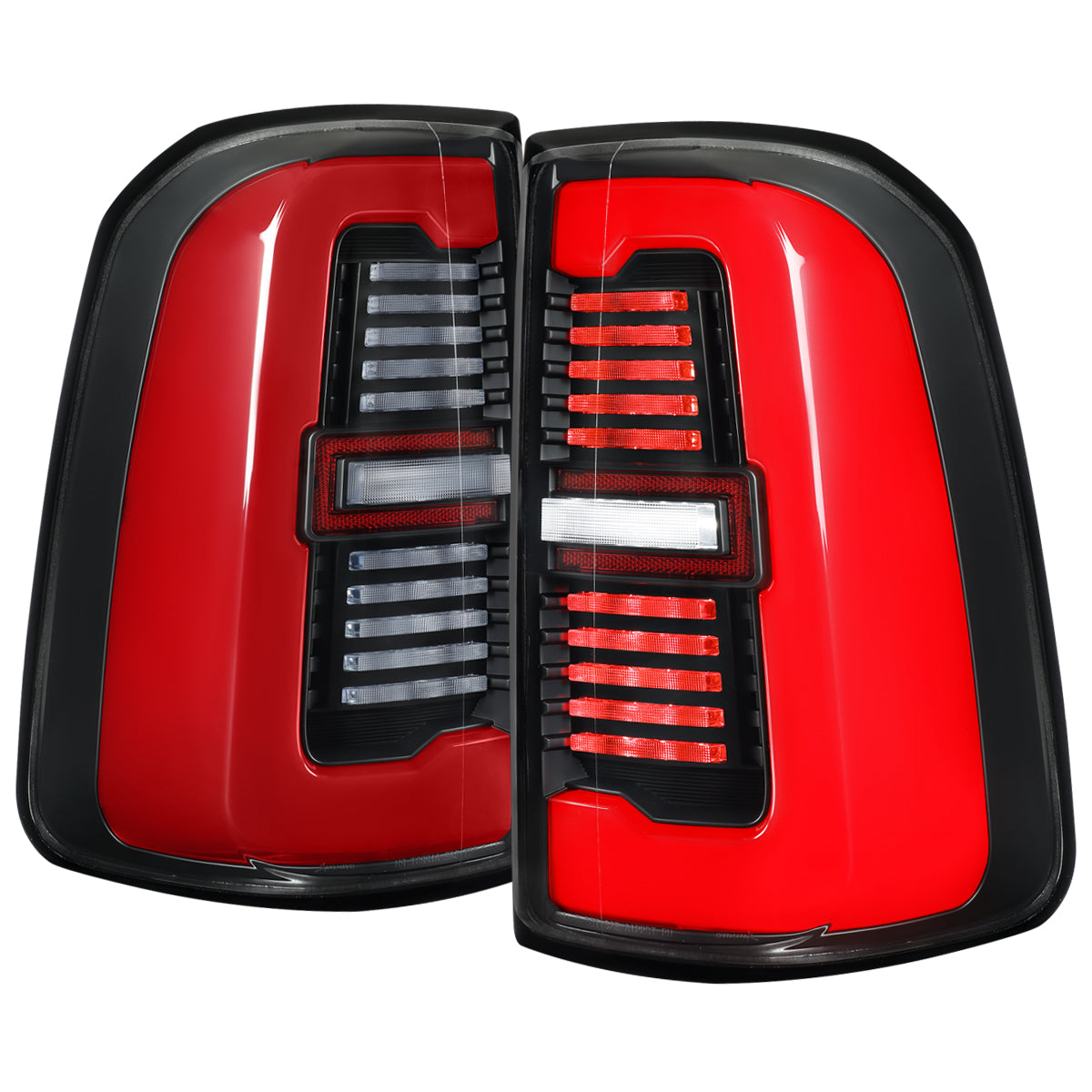 2019-2024 Dodge RAM 1500 Tail Light w/ Sequential Turn Signal Red LED Strip and LED Side Marker Brake Reverse (Black Housing / Clear Lens)