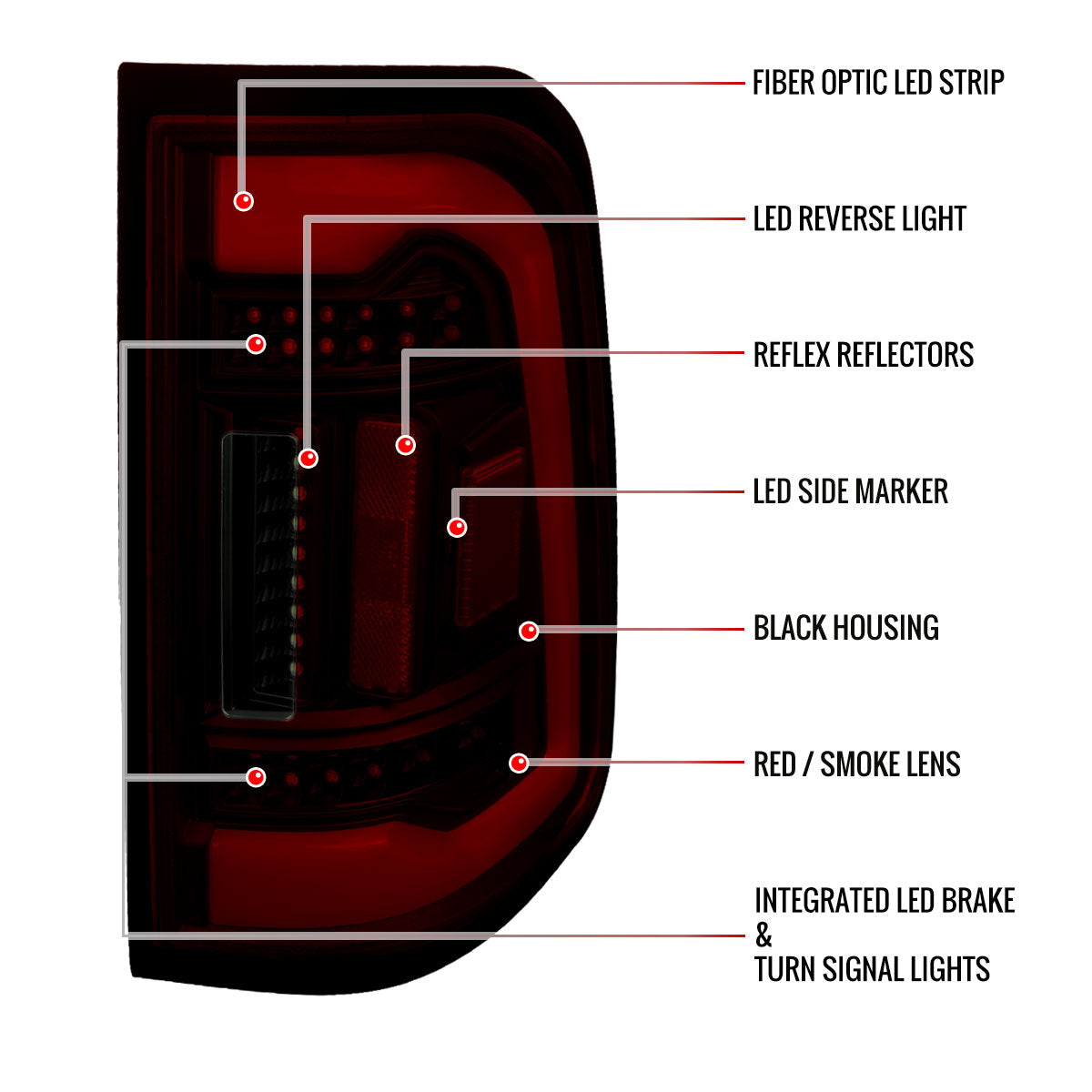 2019-2024 Dodge RAM 1500 White LED Bar Tail Lights (Black Housing/Red Smoked Lens)