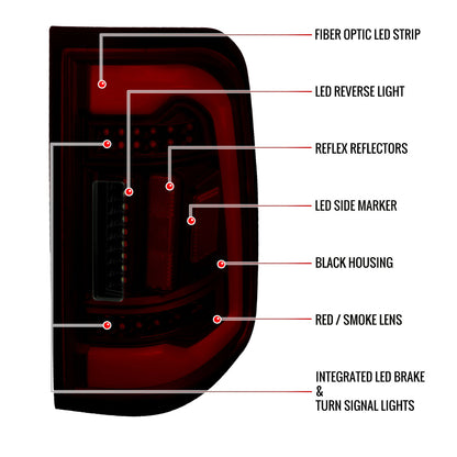 2019-2024 Dodge RAM 1500 White LED Bar Tail Lights (Black Housing/Red Smoked Lens)