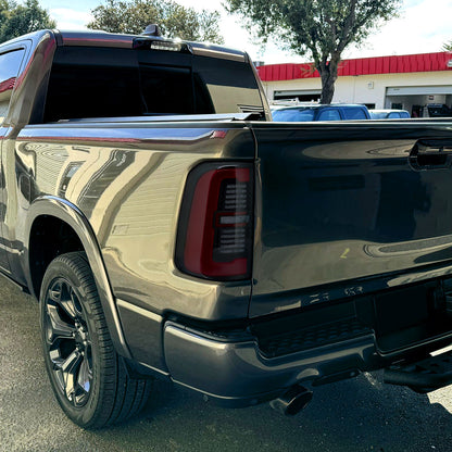 2019-2024 Dodge RAM 1500 Tail Light w/ Sequential Turn Signal LED Strip and LED Side Marker Brake Reverse (Matte Black Housing / Smoked Lens)