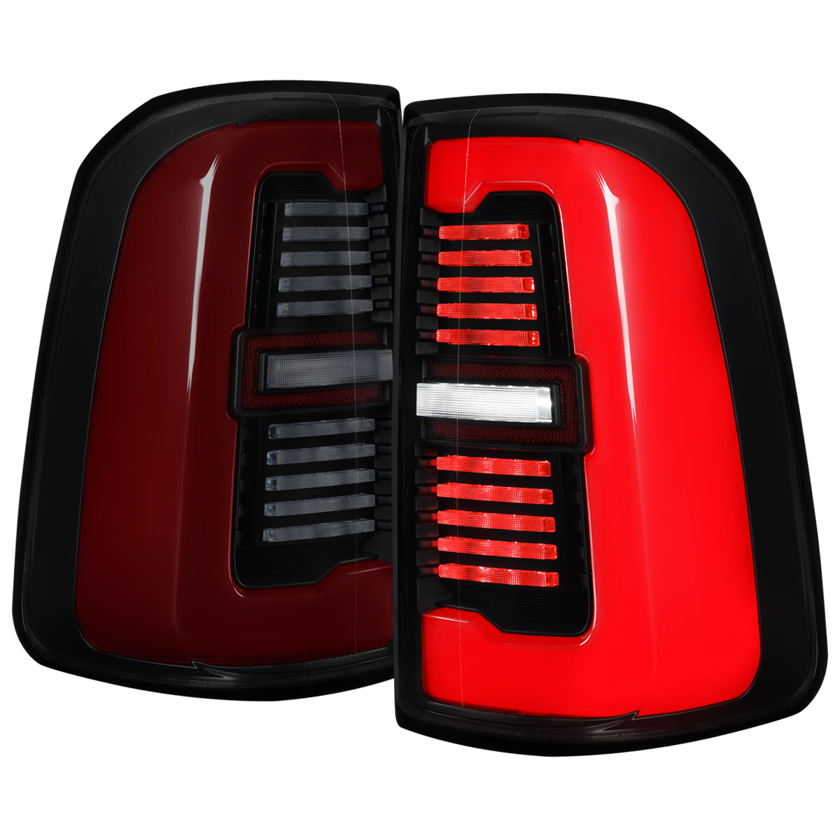2019-2024 Dodge RAM 1500 Tail Light w/ Sequential Turn Signal LED Strip and LED Side Marker Brake Reverse (Matte Black Housing / Smoked Lens)
