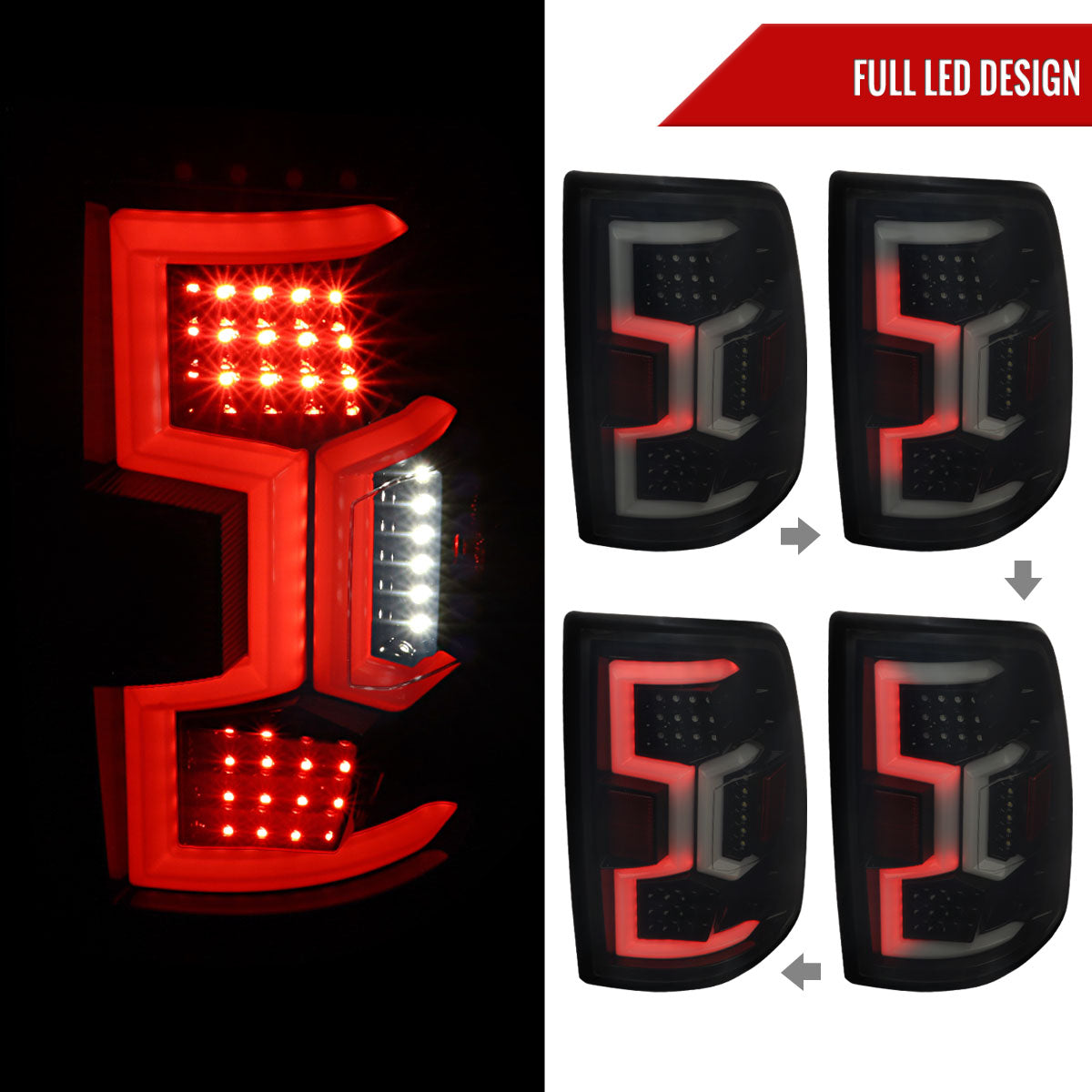2019-2024 Dodge RAM 2500/3500 LED Sequential Signal Tail Lights (Glossy Black Housing/Dark Smoked Lens)