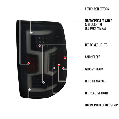 2019-2024 Dodge RAM 2500/3500 LED Sequential Signal Tail Lights (Glossy Black Housing/Dark Smoked Lens)