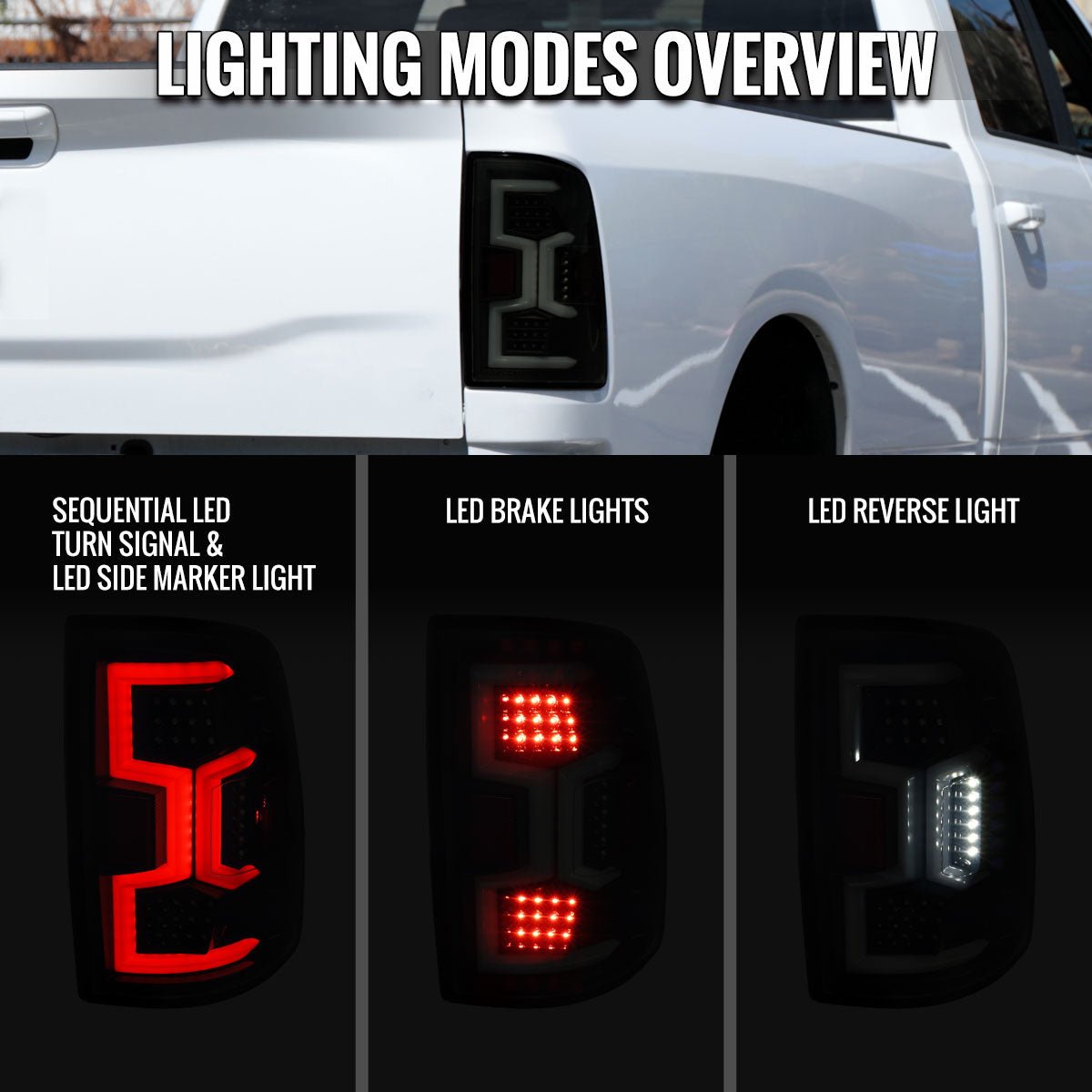 2019-2024 Dodge RAM 2500/3500 LED Sequential Signal Tail Lights (Glossy Black Housing/Dark Smoked Lens)