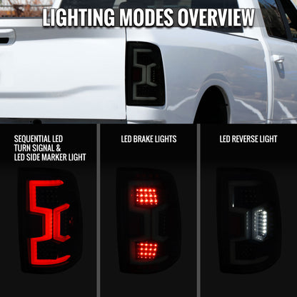 2019-2024 Dodge RAM 2500/3500 LED Sequential Signal Tail Lights (Glossy Black Housing/Dark Smoked Lens)