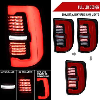2019-2024 Dodge RAM 2500/3500 LED Sequential Signal Tail Lights (Jet Black Housing / Clear Lens)