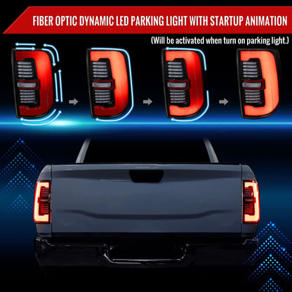 2019-2024 Dodge RAM 2500/3500 LED Sequential Signal Tail Lights (Jet Black Housing / Clear Lens)