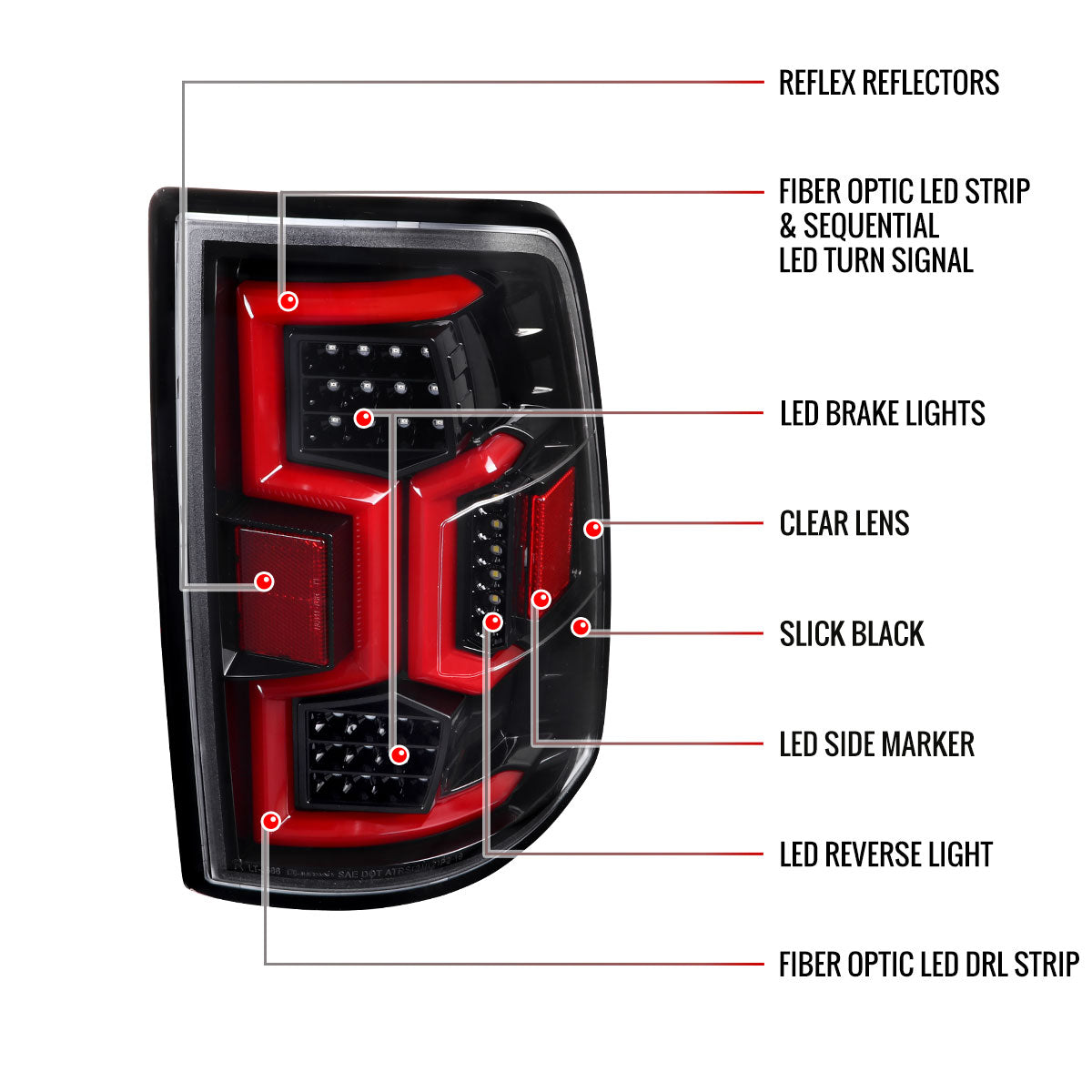 2019-2024 Dodge RAM 2500/3500 LED Sequential Signal Tail Lights (Jet Black Housing/Clear Lens)