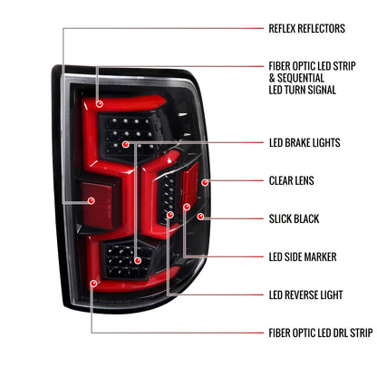 2019-2024 Dodge RAM 2500/3500 LED Sequential Signal Tail Lights (Jet Black Housing/Clear Lens)
