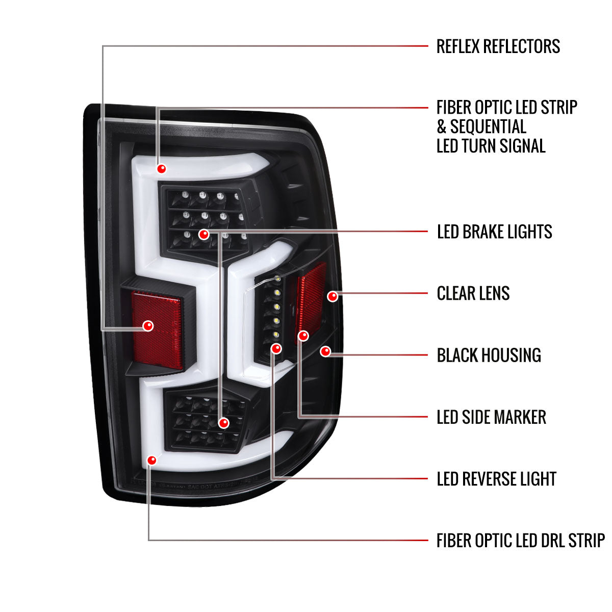2019-2024 Dodge RAM 2500/3500 LED Sequential Signal Tail Lights (Matte Black Housing/Clear Lens)