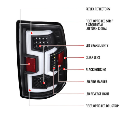 2019-2024 Dodge RAM 2500/3500 LED Sequential Signal Tail Lights (Matte Black Housing/Clear Lens)