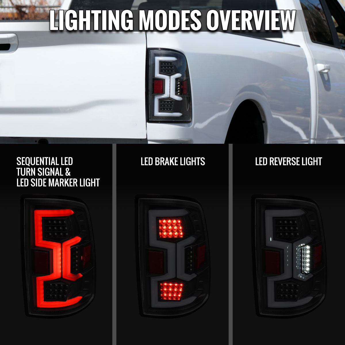 2019-2024 Dodge RAM 2500/3500 LED Sequential Signal Tail Lights (Matte Black Housing/Clear Lens)