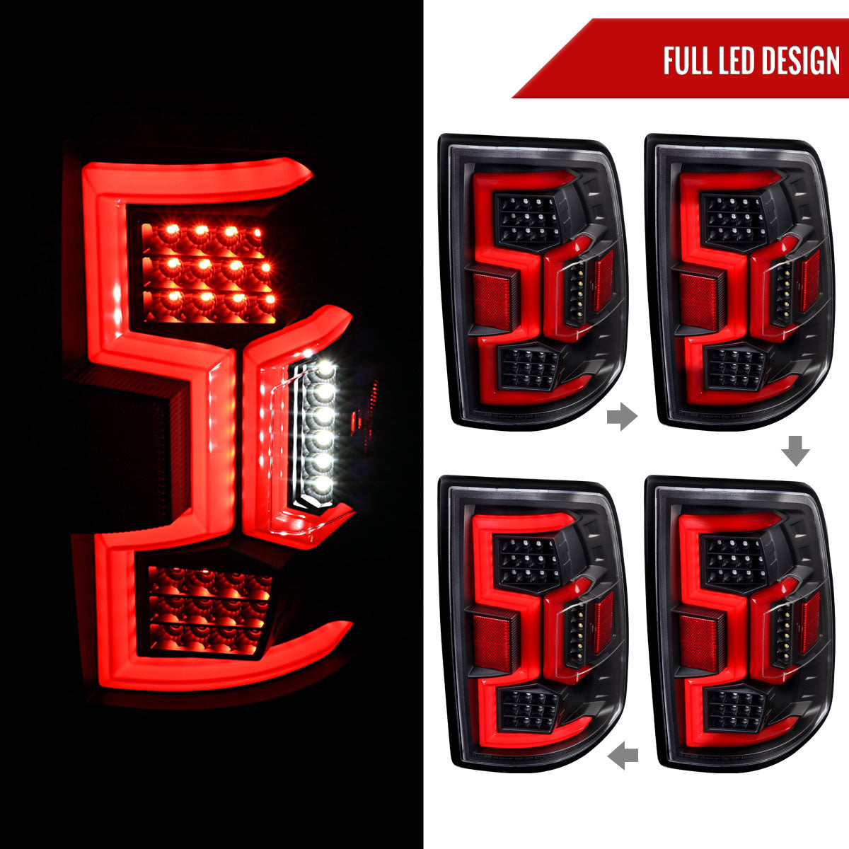 2019-2024 Dodge RAM 2500/3500 Red LED Bar Sequential Signal Tail Lights (Black Housing/Clear Lens)