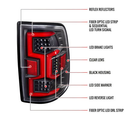 2019-2024 Dodge RAM 2500/3500 Red LED Bar Sequential Signal Tail Lights (Black Housing/Clear Lens)