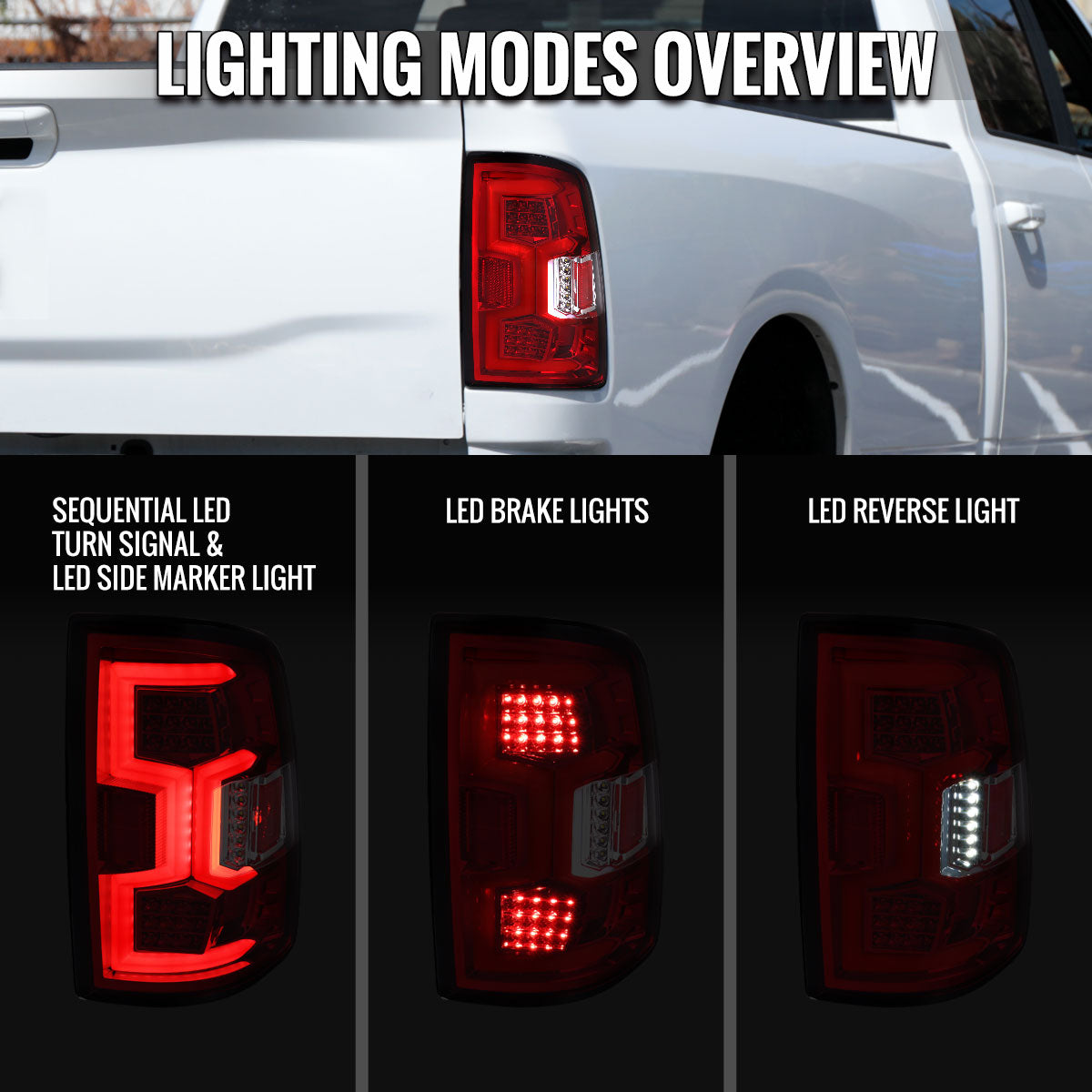 2019-2024 Dodge RAM 2500/3500 LED Sequential Signal Tail Lights (Chrome Housing/Red Lens)