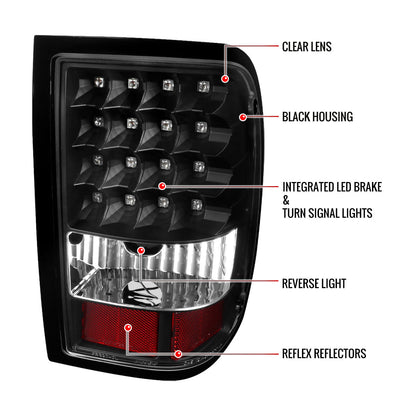 2006-2011 Ford Ranger V2 LED Tail Lights (Matte Black Housing/Clear Lens)