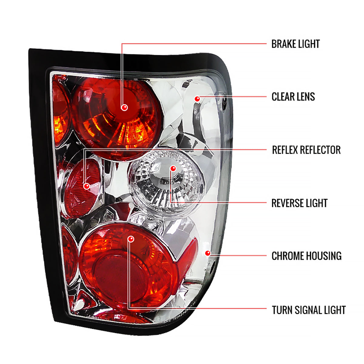 1993-1997 Ford Ranger Tail Lights (Chrome Housing/Clear Lens)