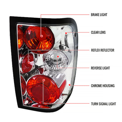 1993-1997 Ford Ranger Tail Lights (Chrome Housing/Clear Lens)