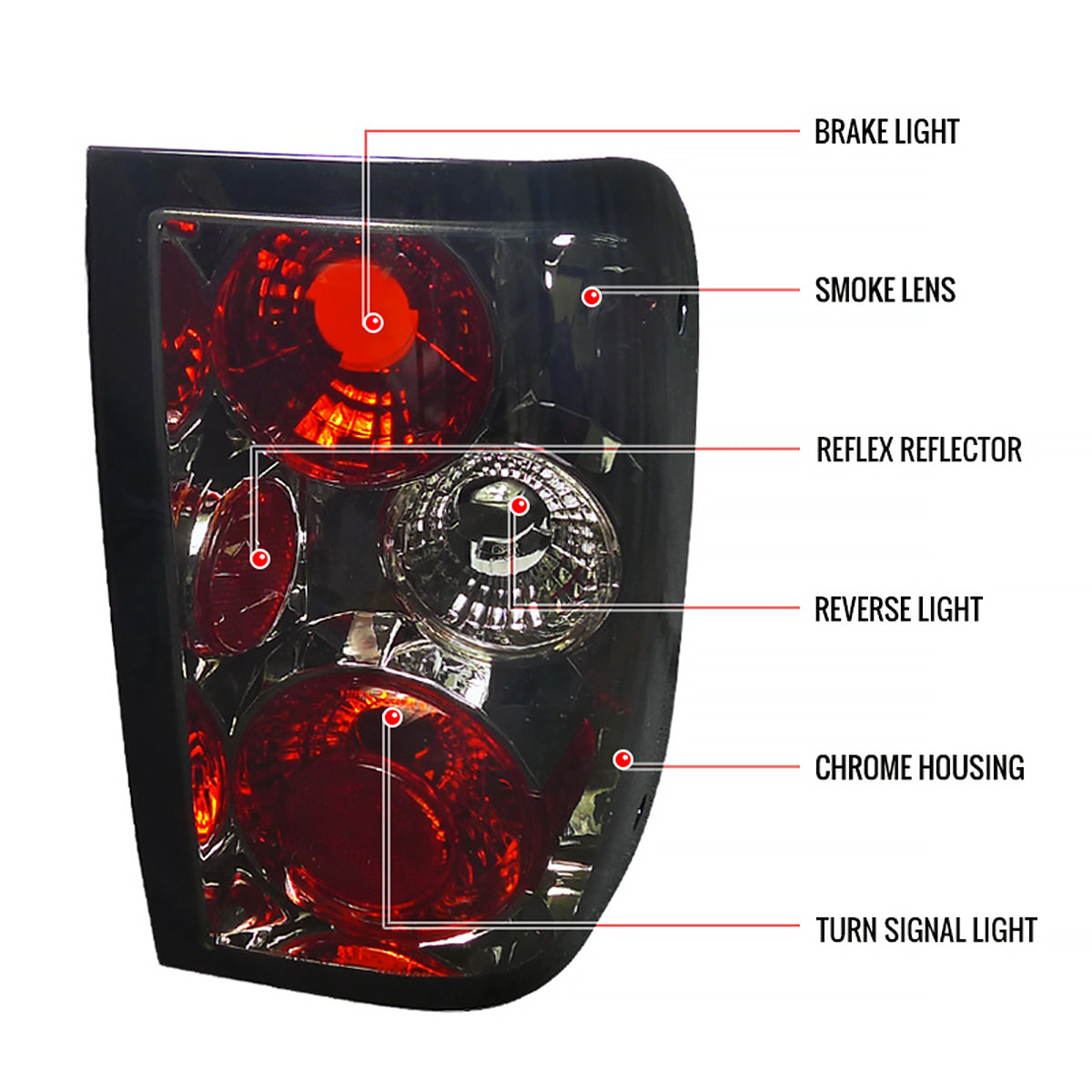 1993-1997 Ford Ranger Tail Lights (Chrome Housing/Smoked Lens)