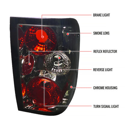 1993-1997 Ford Ranger Tail Lights (Chrome Housing/Smoked Lens)