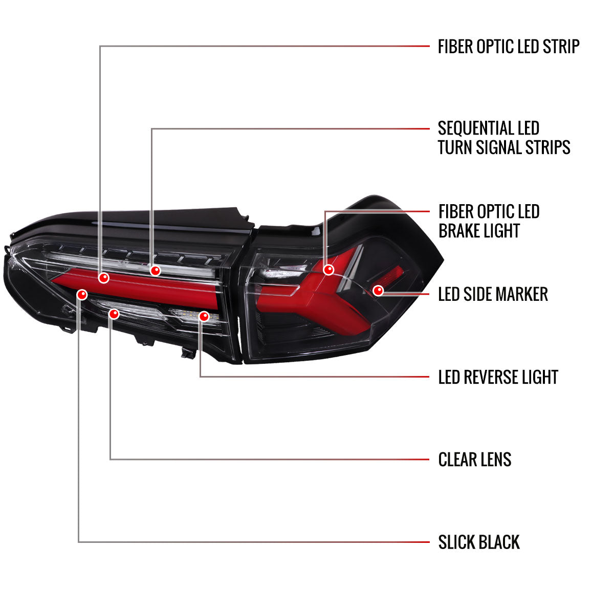 2019-2024 Toyota RAV4 Red LED Bar Sequential Signal Tail Lights (Jet Black Housing/Clear Lens)
