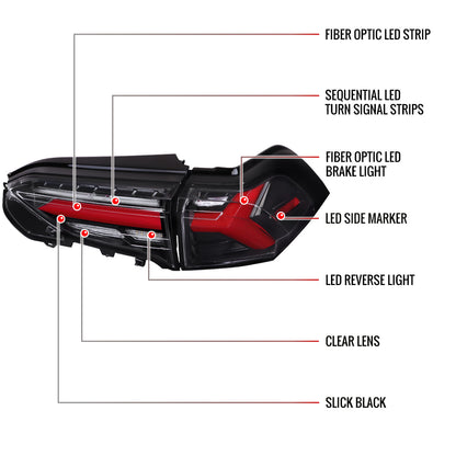 2019-2024 Toyota RAV4 Red LED Bar Sequential Signal Tail Lights (Jet Black Housing/Clear Lens)