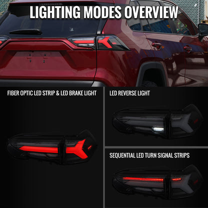 2019-2024 Toyota RAV4 White LED Bar Sequential Signal Tail Lights (Matte Black Housing/Clear Lens)