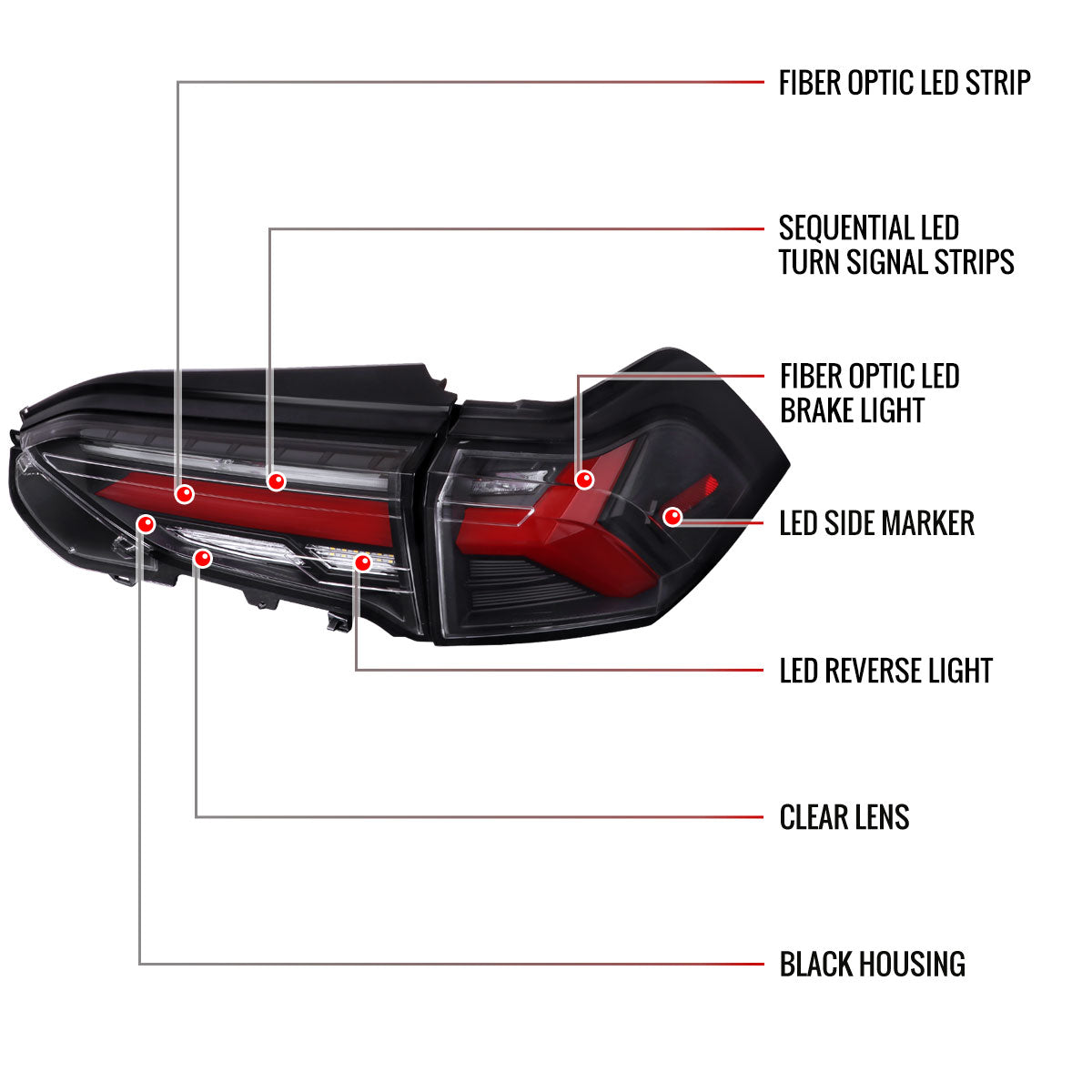2019-2024 Toyota RAV4 Red LED Bar Sequential Signal Tail Lights (Matte Black Housing/Clear Lens)