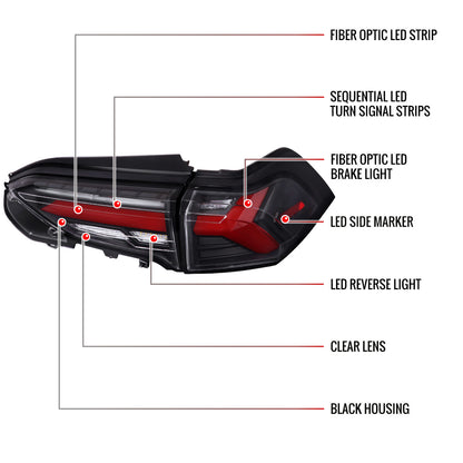 2019-2024 Toyota RAV4 Red LED Bar Sequential Signal Tail Lights (Matte Black Housing/Clear Lens)