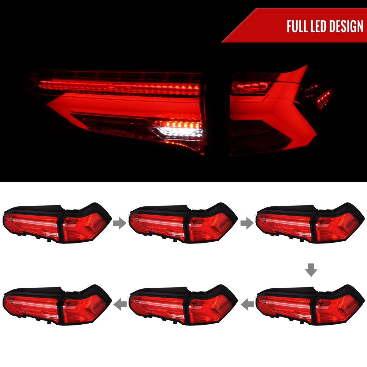 2019-2024 Toyota RAV4 Red LED Bar Sequential Signal Tail Lights (Chrome Housing/Red Lens)
