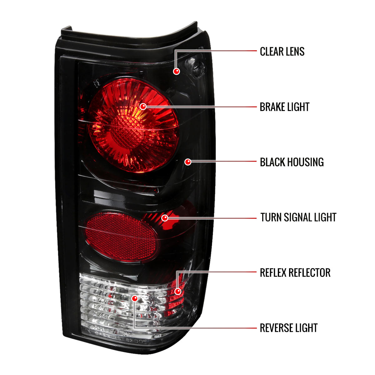 1982-1994 Chevrolet S10/Blazer GMC S15/Sonoma Tail Lights (Matte Black Housing/Clear Lens)