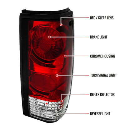 1982-1994 Chevrolet S10/Blazer GMC S15/Sonoma Tail Lights (Chrome Housing/Red Clear Lens)