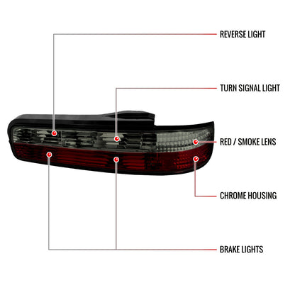 1989-1994 Nissan 240SX S13 Coupe Tail Lights (Chrome Housing/Red Smoked Lens)