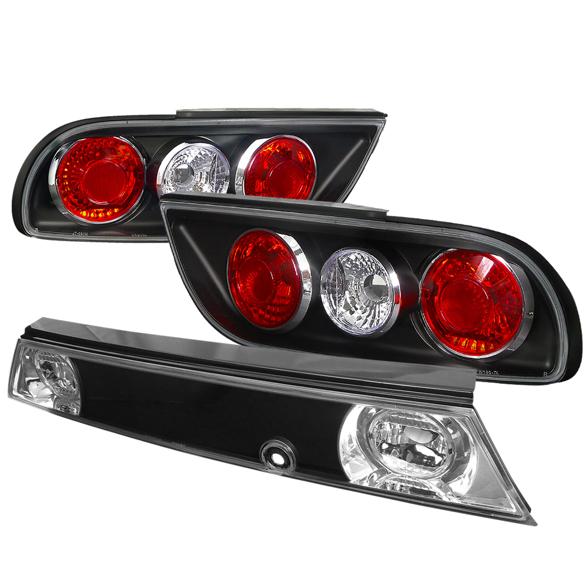 1989-1994 Nissan 240SX S13 Hatchback Tail Lights & Center Trunk Light (Matte Black Housing/Clear Lens)