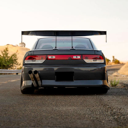 1989-1994 Nissan 240SX S13 Hatchback Tail Lights & Center Trunk Light (Chrome Housing/Red Clear Lens)