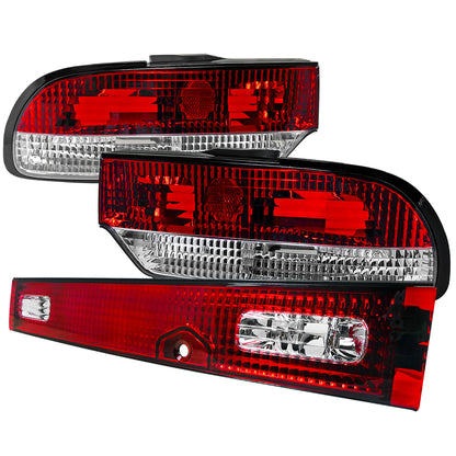 1989-1994 Nissan 240SX S13 Hatchback Tail Lights & Center Trunk Light (Chrome Housing/Red Clear Lens)