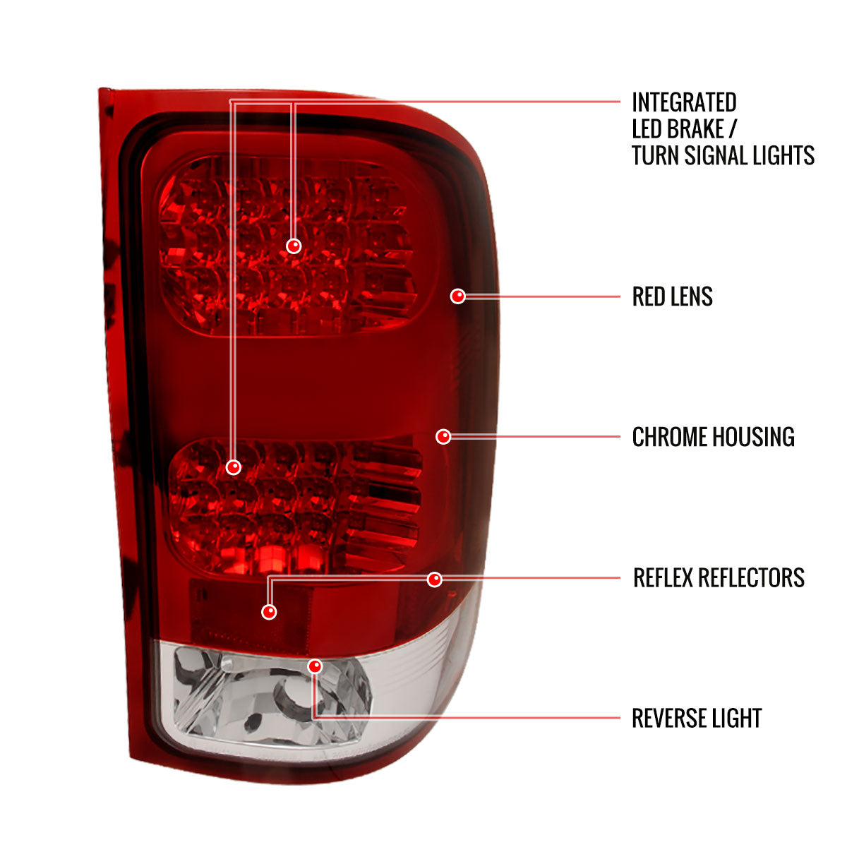 2007-2014 GMC Sierra LED Tail Lights (Chrome Housing/Red Clear Lens)