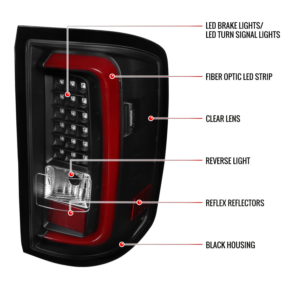 2014-2018 GMC Sierra 1500/2500HD/3500HD Red Bar LED Tail Lights (Black Housing/Clear Lens)