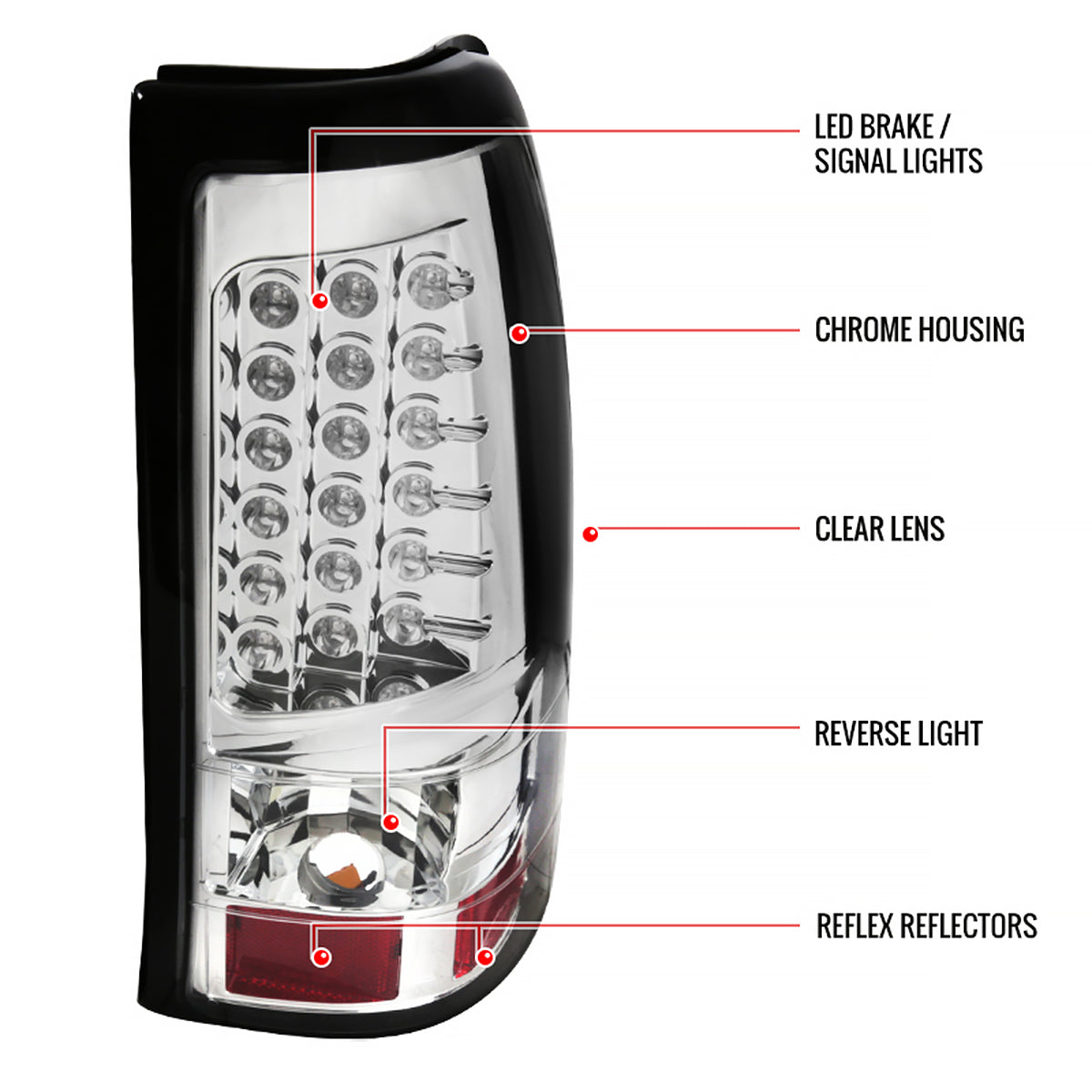 2003-2006 Chevrolet Silverado LED Tail Lights (Chrome Housing/Clear Lens)