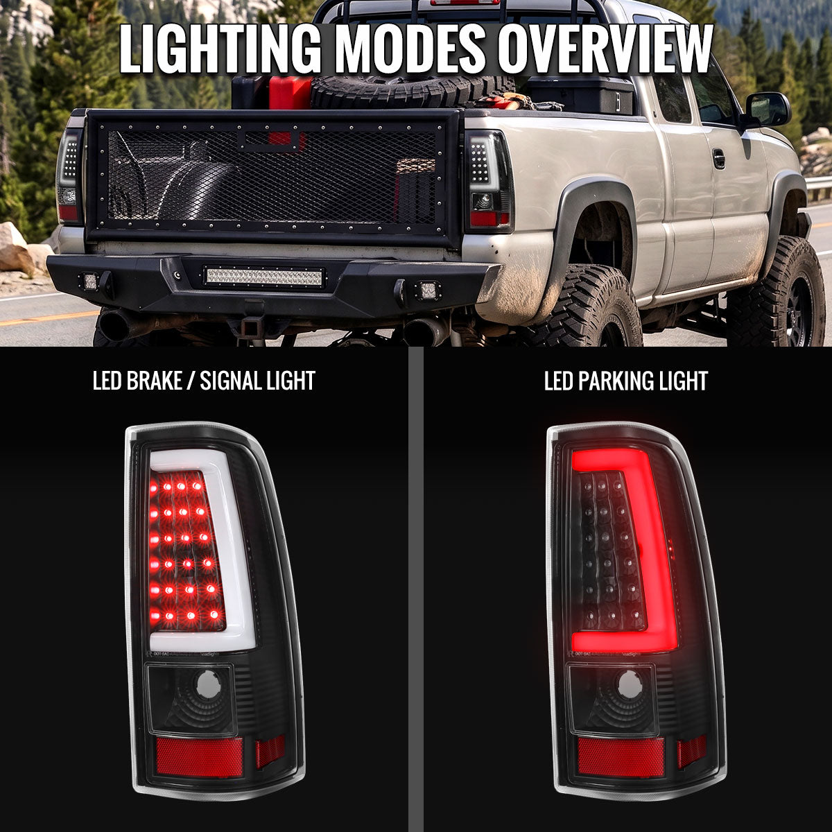 2003-2006 Chevrolet Silverado 1500 2500 3500 LED C-Bar Tail Lights (Black Housing / Clear Lens)