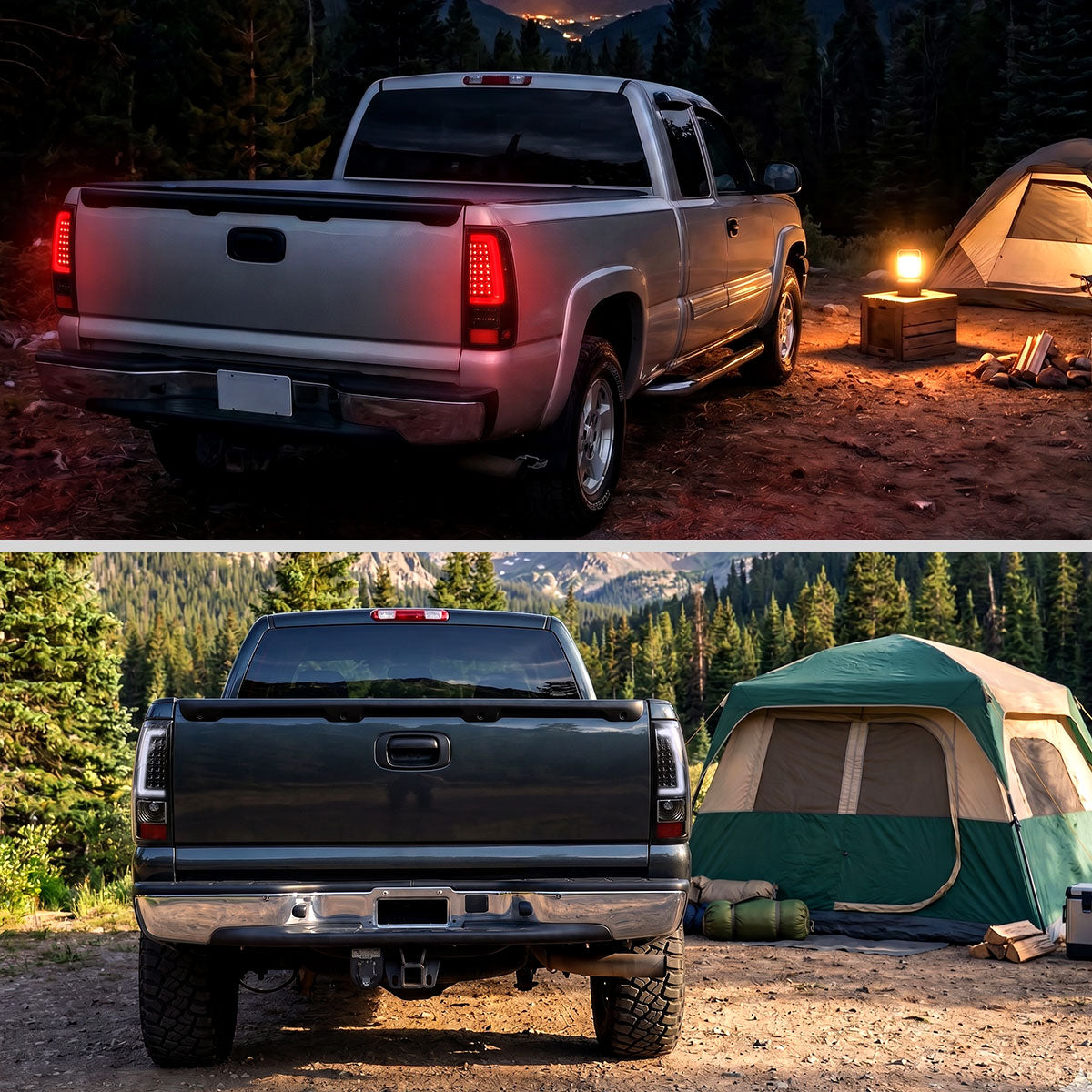 2003-2006 Chevrolet Silverado 1500 2500 3500 LED C-Bar Tail Lights (Black Housing / Clear Lens)